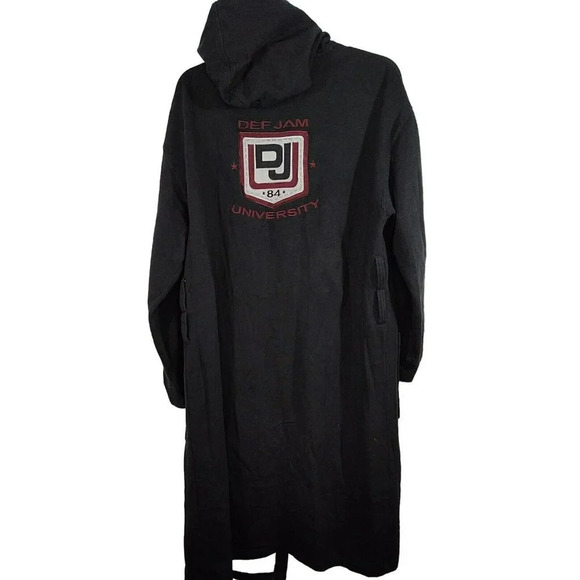 Def Jam University 84 Hooded Open Front Robe Size M/L Black Long Length FLAWS - Picture 6 of 11